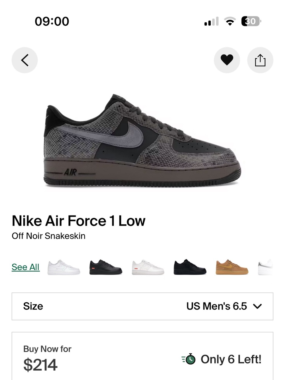Nike Air Force 1 Low — Off Noir Snakeskin